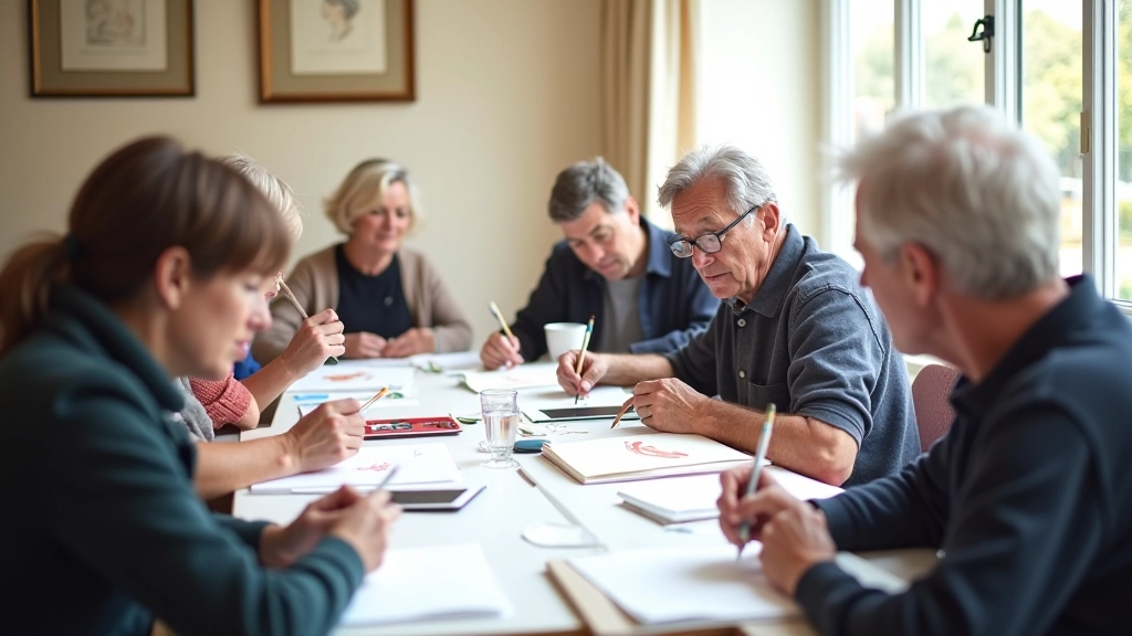 Community art group meeting with adults drawing together